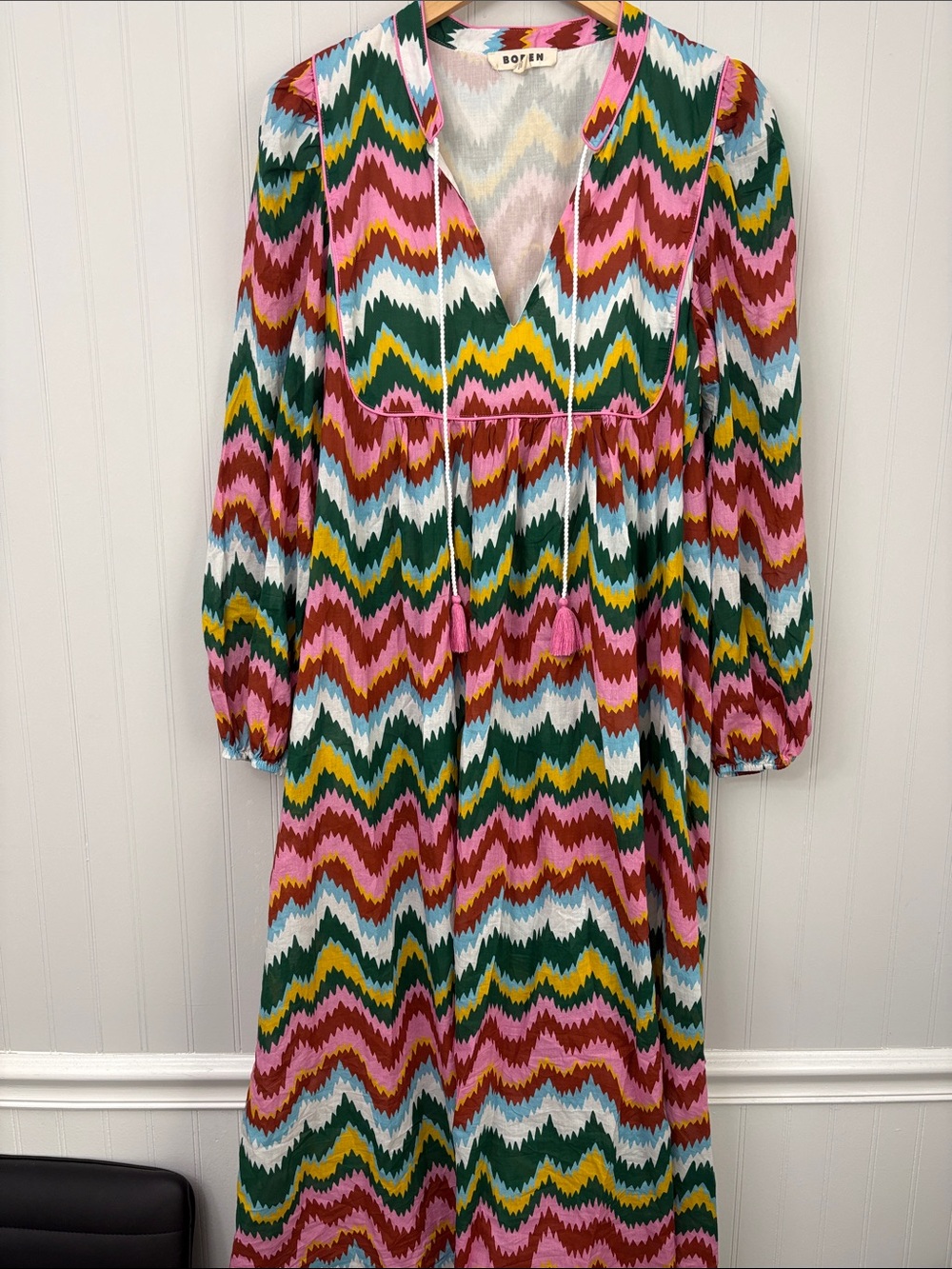 Boden Boho Tie Neck Kaftan Maxi Dress D1549 Women Size 10